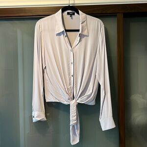 Theory lavender silk front tie blouse size medium